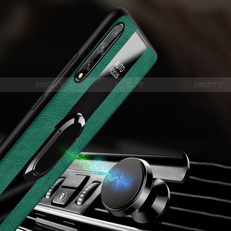 Custodia Silicone Morbida In Pelle Cover con Magnetico Anello Supporto S01 per Huawei P smart S