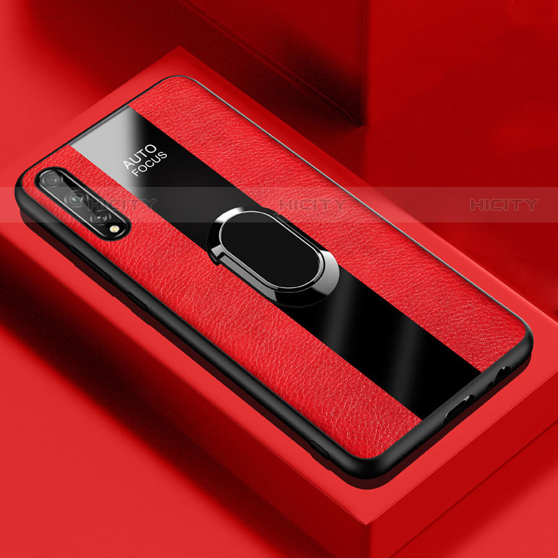 Custodia Silicone Morbida In Pelle Cover con Magnetico Anello Supporto S01 per Huawei P smart S Rosso