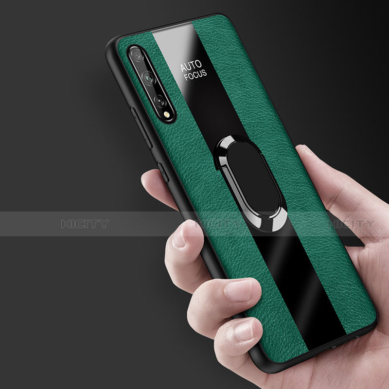 Custodia Silicone Morbida In Pelle Cover con Magnetico Anello Supporto S01 per Huawei Y8p