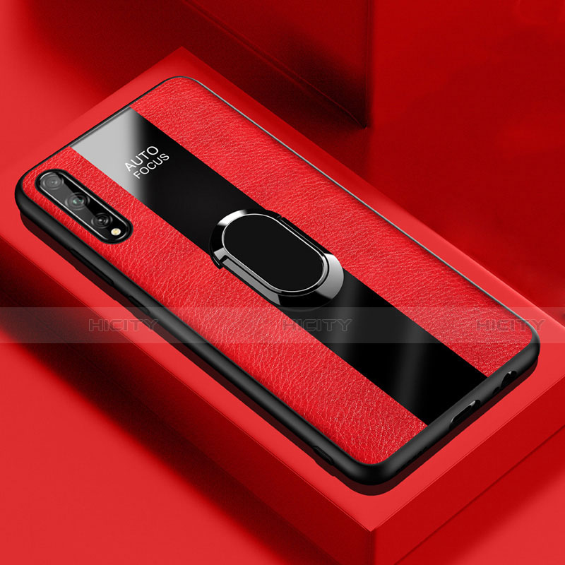 Custodia Silicone Morbida In Pelle Cover con Magnetico Anello Supporto S01 per Huawei Y8p Rosso