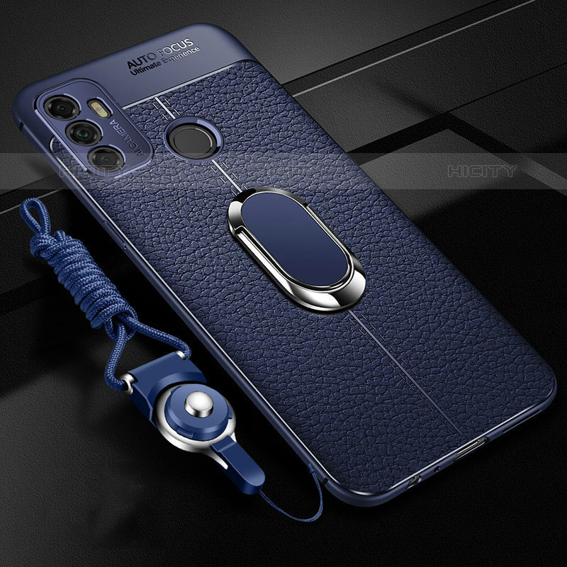 Custodia Silicone Morbida In Pelle Cover con Magnetico Anello Supporto S01 per Oppo A11s Blu