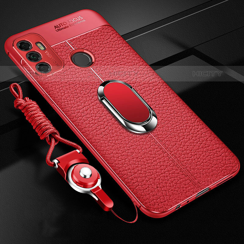 Custodia Silicone Morbida In Pelle Cover con Magnetico Anello Supporto S01 per Oppo A11s Rosso