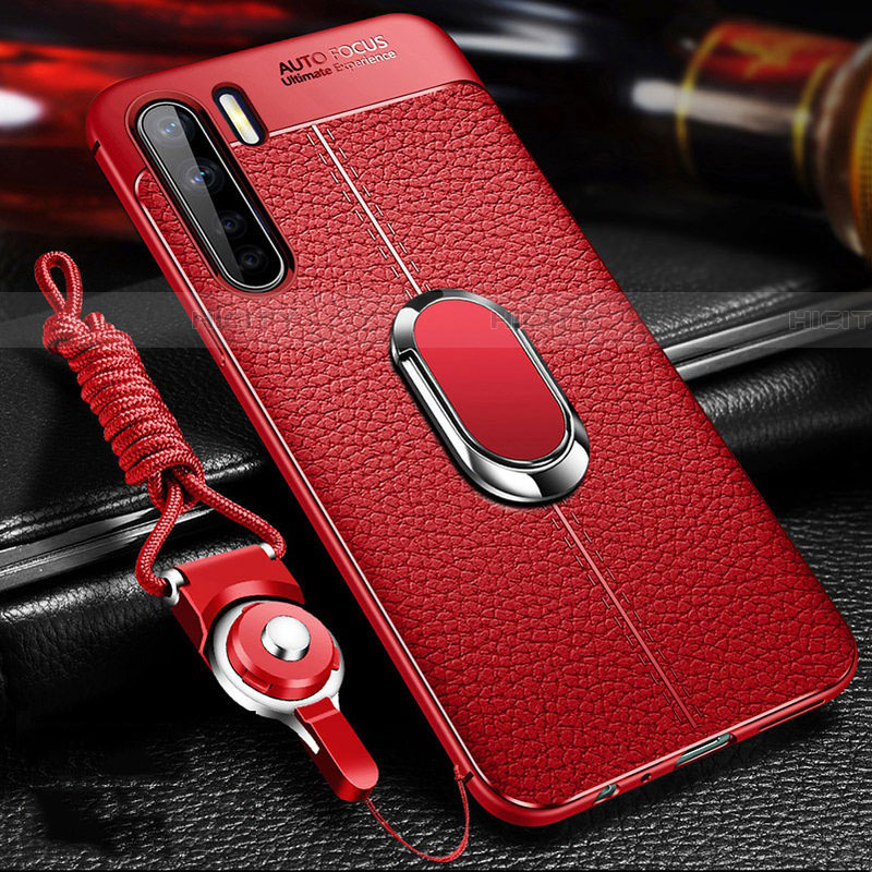 Custodia Silicone Morbida In Pelle Cover con Magnetico Anello Supporto S01 per Oppo A91 Rosso