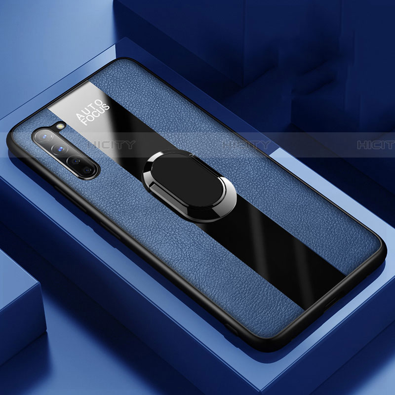 Custodia Silicone Morbida In Pelle Cover con Magnetico Anello Supporto S01 per Oppo Find X2 Lite Blu