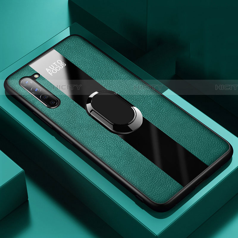 Custodia Silicone Morbida In Pelle Cover con Magnetico Anello Supporto S01 per Oppo Find X2 Lite Verde