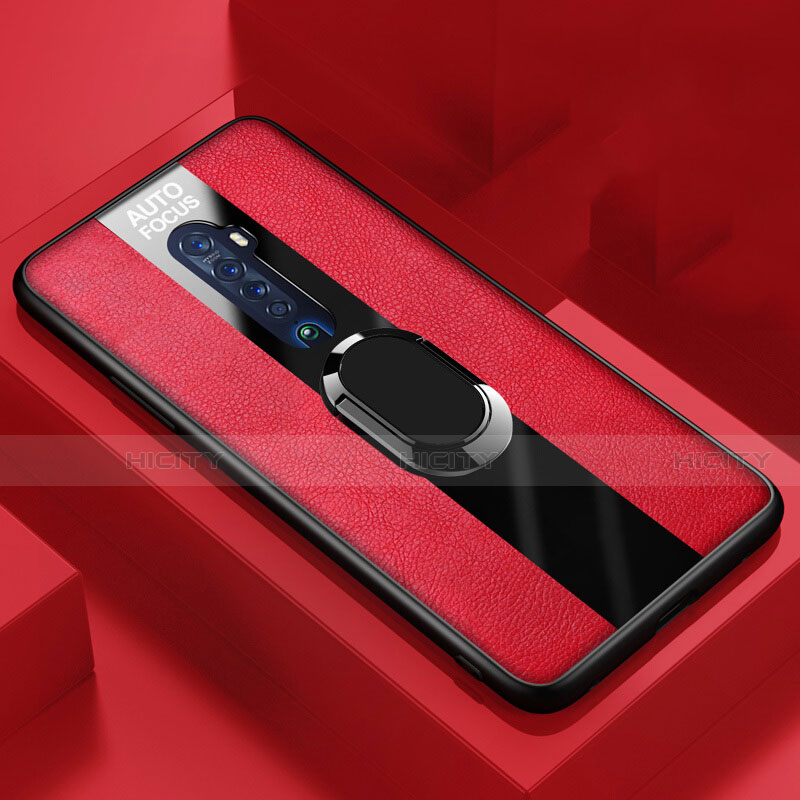 Custodia Silicone Morbida In Pelle Cover con Magnetico Anello Supporto S01 per Oppo Reno2 Rosso