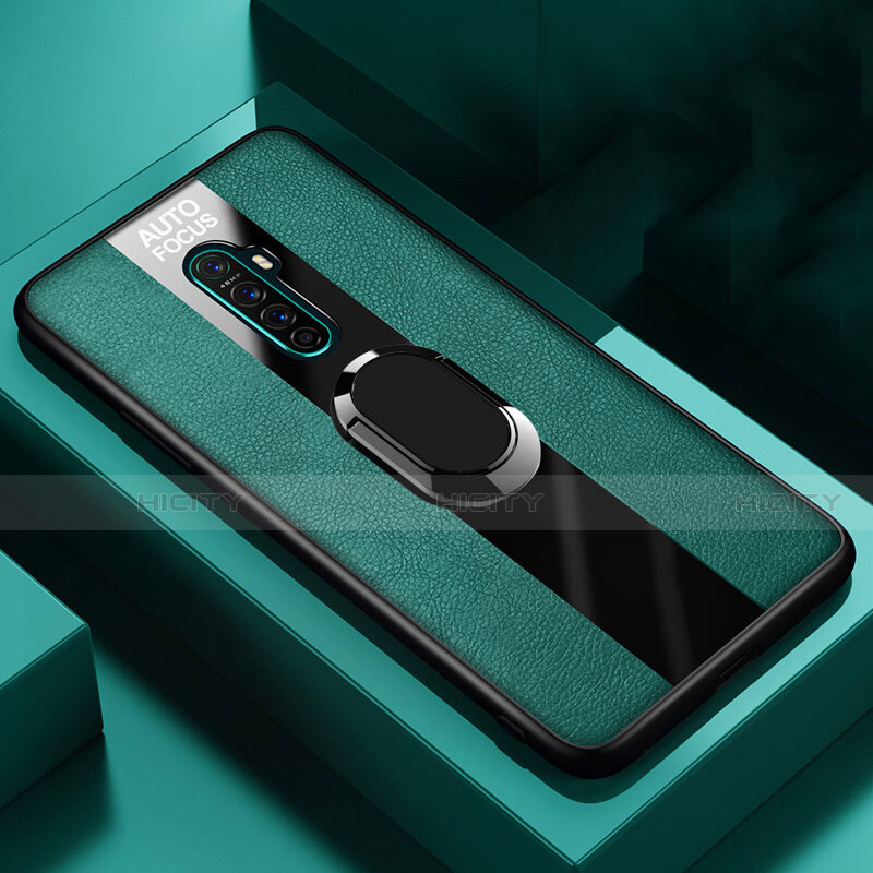 Custodia Silicone Morbida In Pelle Cover con Magnetico Anello Supporto S01 per Oppo Reno2 Verde