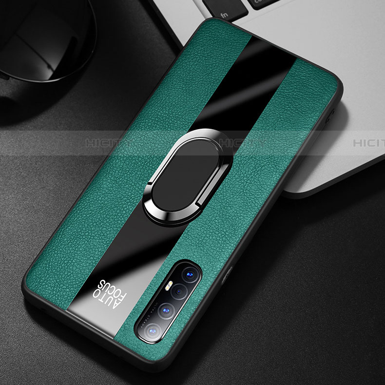 Custodia Silicone Morbida In Pelle Cover con Magnetico Anello Supporto S01 per Oppo Reno3 Pro Verde