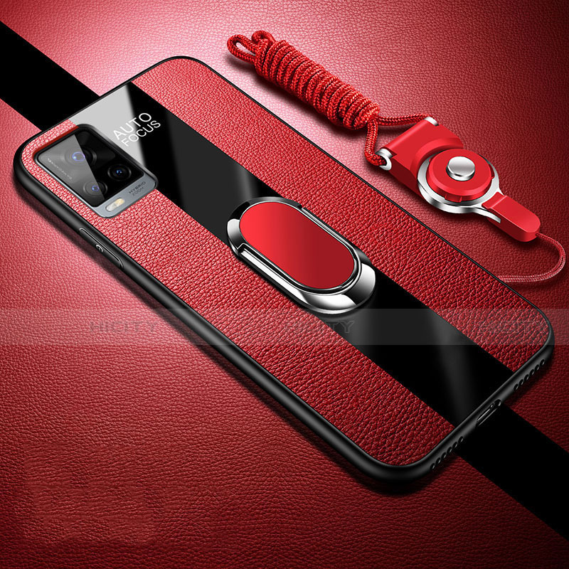 Custodia Silicone Morbida In Pelle Cover con Magnetico Anello Supporto S01 per Vivo V20 Pro 5G Rosso