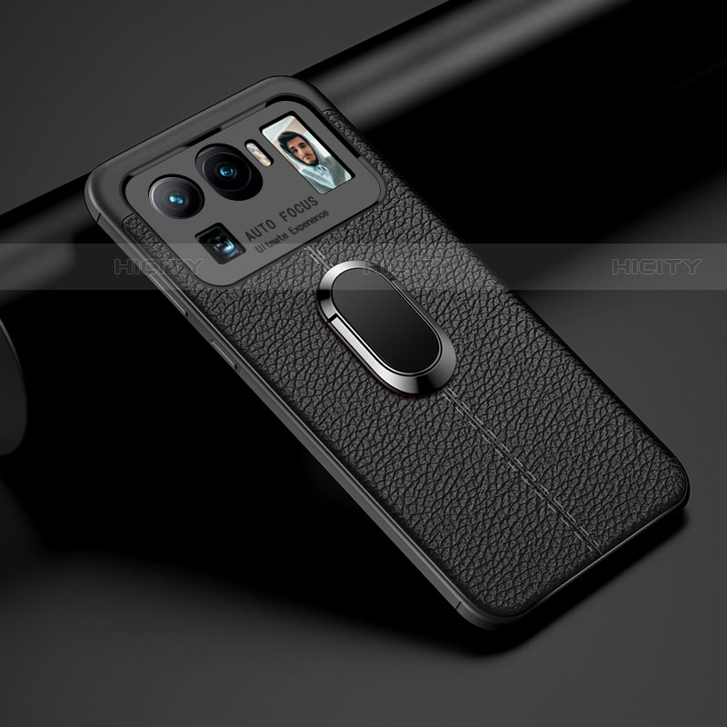 Custodia Silicone Morbida In Pelle Cover con Magnetico Anello Supporto S01 per Xiaomi Mi 11 Ultra 5G Nero