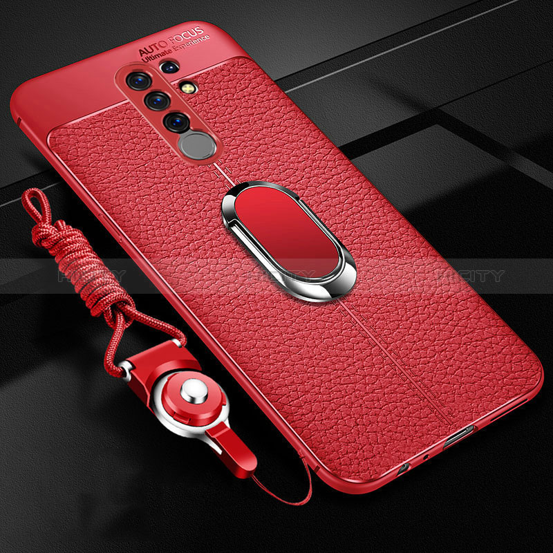 Custodia Silicone Morbida In Pelle Cover con Magnetico Anello Supporto S01 per Xiaomi Poco M2 Rosso