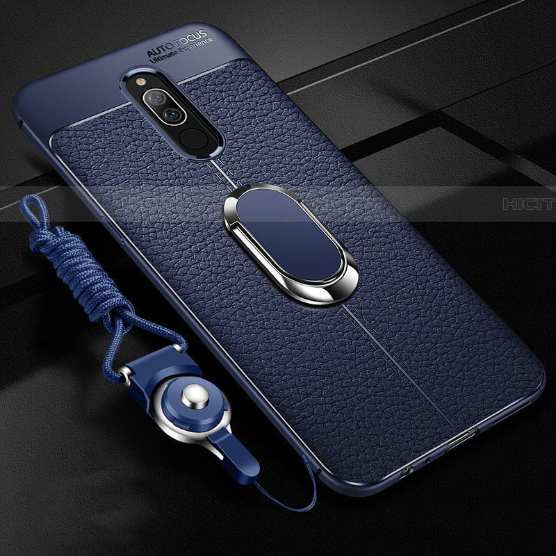 Custodia Silicone Morbida In Pelle Cover con Magnetico Anello Supporto S01 per Xiaomi Redmi 8 Blu