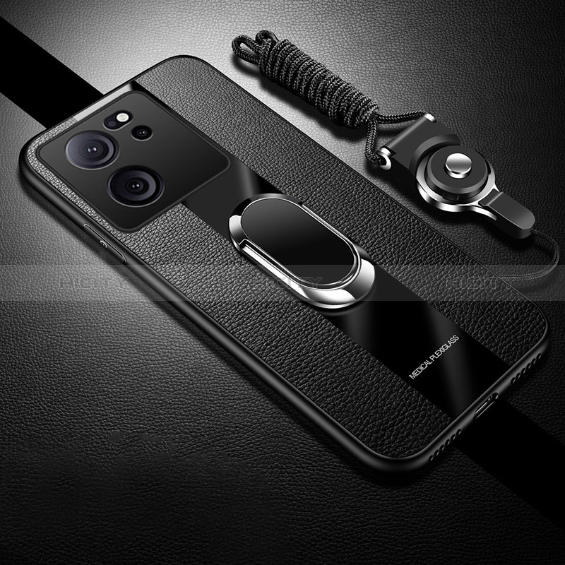 Custodia Silicone Morbida In Pelle Cover con Magnetico Anello Supporto S01 per Xiaomi Redmi K60 Ultra 5G Nero