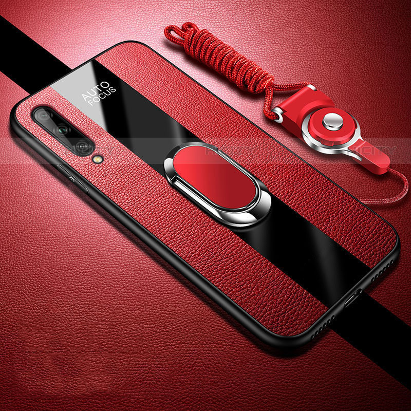 Custodia Silicone Morbida In Pelle Cover con Magnetico Anello Supporto S02 per Huawei P smart S Rosso