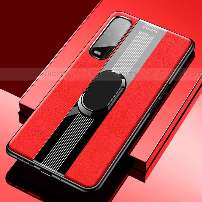 Custodia Silicone Morbida In Pelle Cover con Magnetico Anello Supporto S02 per Oppo Find X2 Rosso