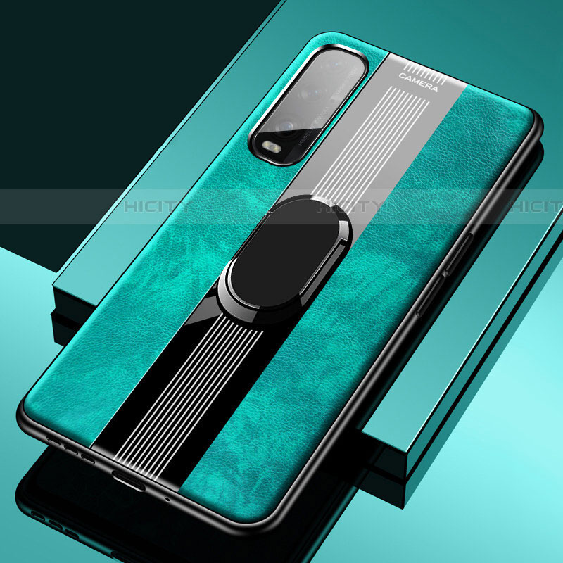 Custodia Silicone Morbida In Pelle Cover con Magnetico Anello Supporto S02 per Oppo Find X2 Verde