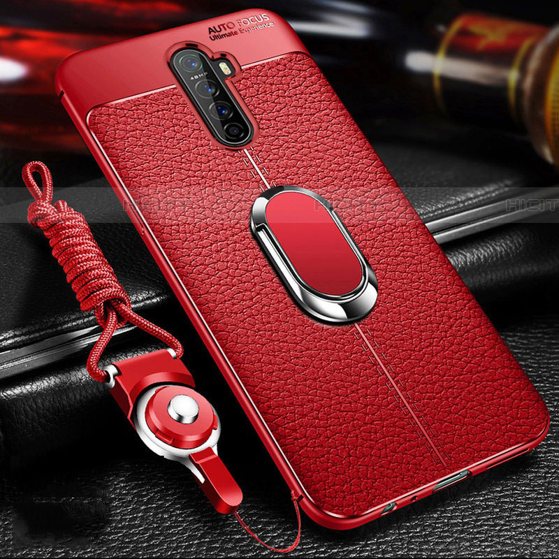 Custodia Silicone Morbida In Pelle Cover con Magnetico Anello Supporto S02 per Oppo Reno Ace Rosso