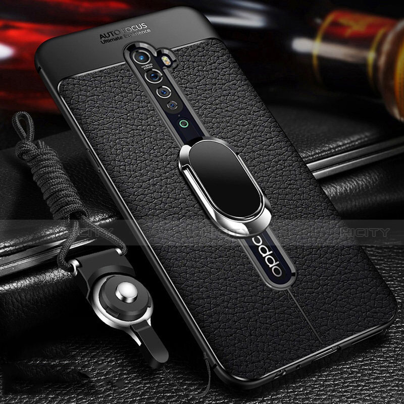 Custodia Silicone Morbida In Pelle Cover con Magnetico Anello Supporto S02 per Oppo Reno2 Nero