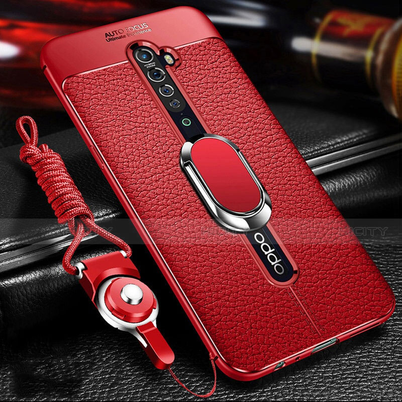 Custodia Silicone Morbida In Pelle Cover con Magnetico Anello Supporto S02 per Oppo Reno2 Rosso