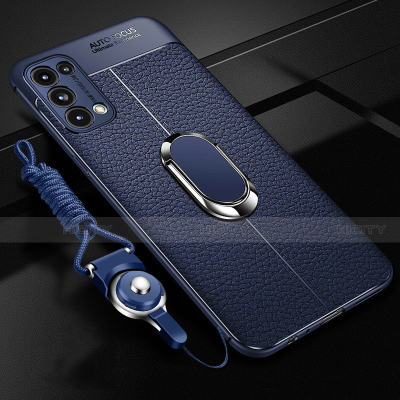 Custodia Silicone Morbida In Pelle Cover con Magnetico Anello Supporto S02 per Oppo Reno5 Pro 5G Blu