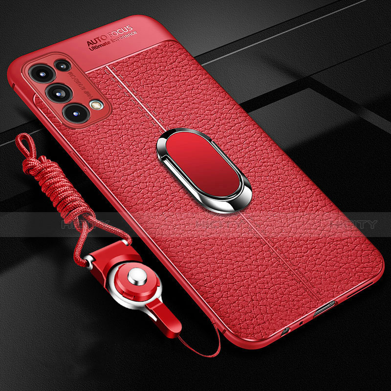 Custodia Silicone Morbida In Pelle Cover con Magnetico Anello Supporto S02 per Oppo Reno5 Pro 5G Rosso