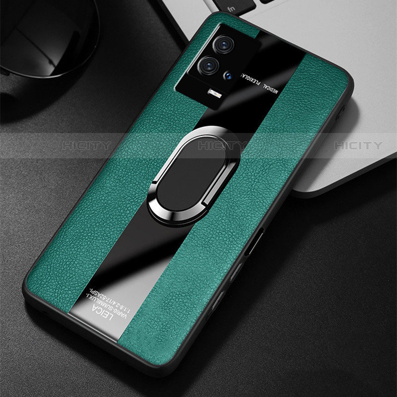 Custodia Silicone Morbida In Pelle Cover con Magnetico Anello Supporto S02 per Vivo iQOO 8 5G Verde