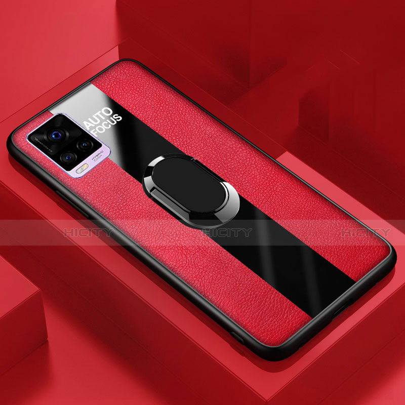 Custodia Silicone Morbida In Pelle Cover con Magnetico Anello Supporto S02 per Vivo V20 Pro 5G Rosso