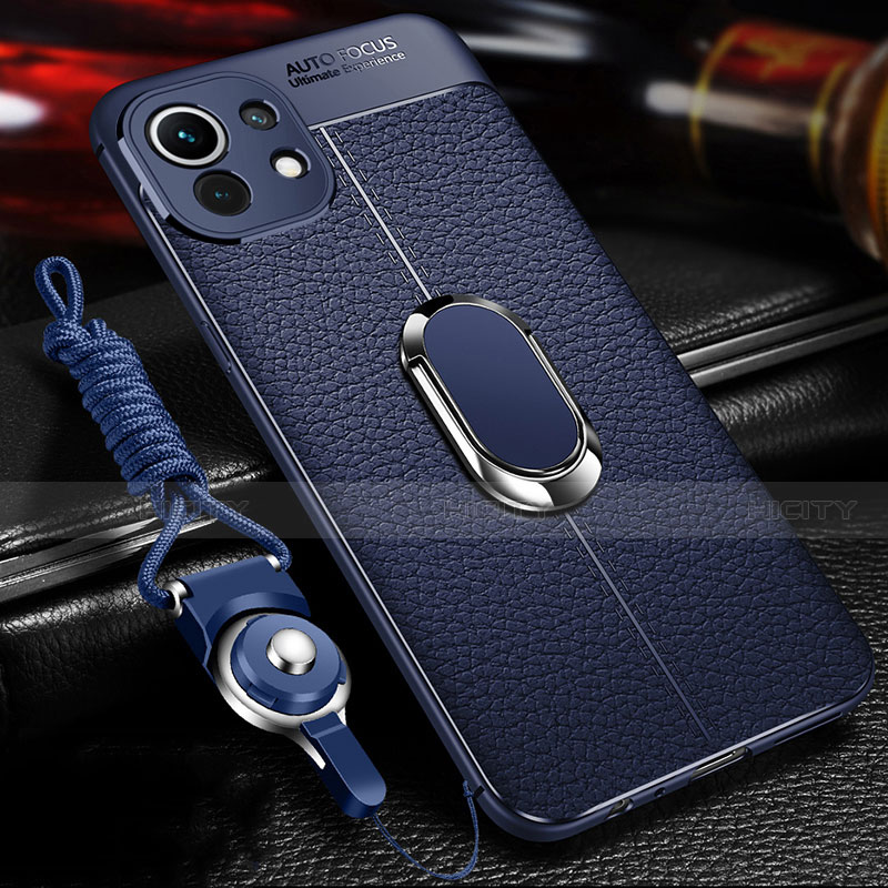 Custodia Silicone Morbida In Pelle Cover con Magnetico Anello Supporto S02 per Xiaomi Mi 11 Lite 5G Blu