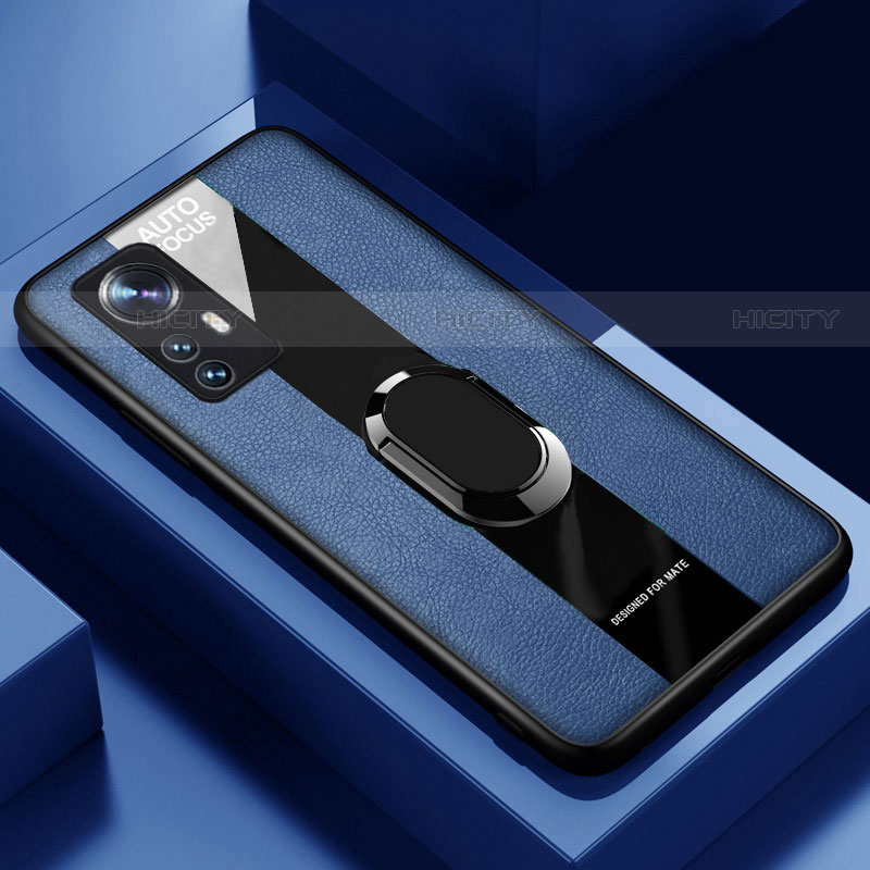 Custodia Silicone Morbida In Pelle Cover con Magnetico Anello Supporto S02 per Xiaomi Mi 12 Pro 5G Blu