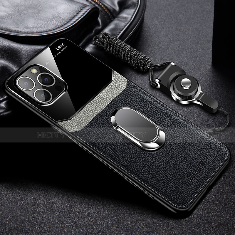 Custodia Silicone Morbida In Pelle Cover con Magnetico Anello Supporto S03 per Apple iPhone 14 Pro Max Nero