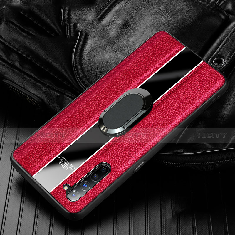 Custodia Silicone Morbida In Pelle Cover con Magnetico Anello Supporto S03 per Oppo F15 Rosso