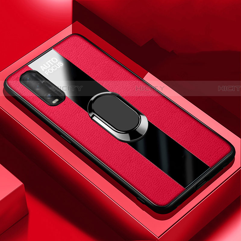 Custodia Silicone Morbida In Pelle Cover con Magnetico Anello Supporto S03 per Oppo Find X2 Rosso