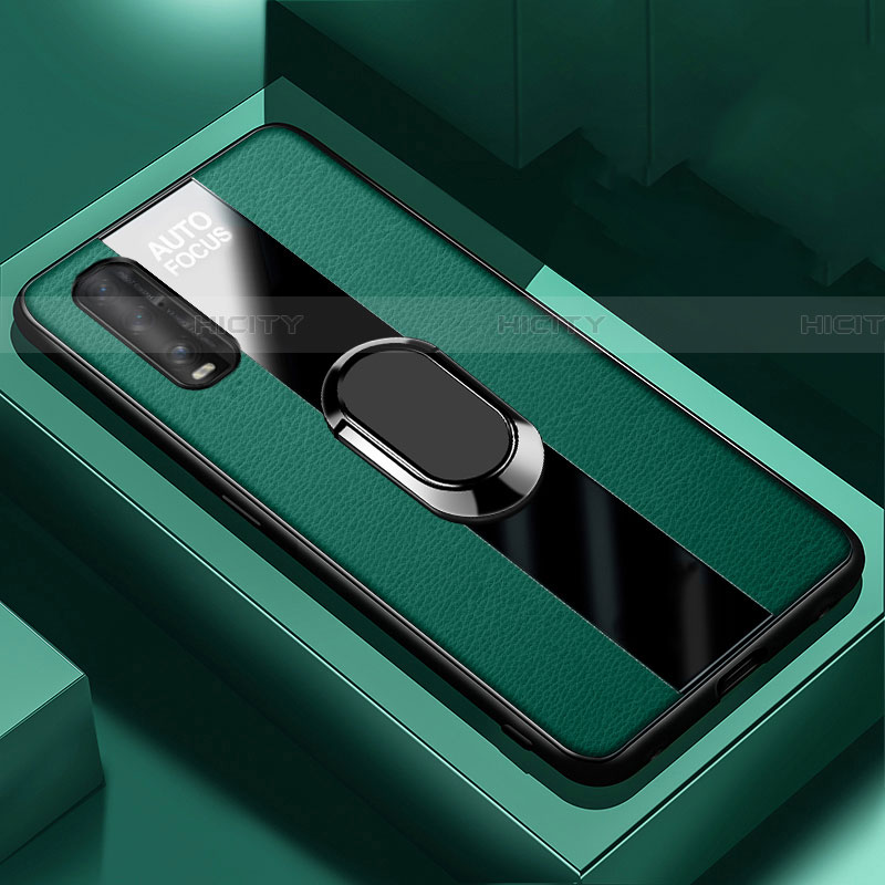 Custodia Silicone Morbida In Pelle Cover con Magnetico Anello Supporto S03 per Oppo Find X2 Verde