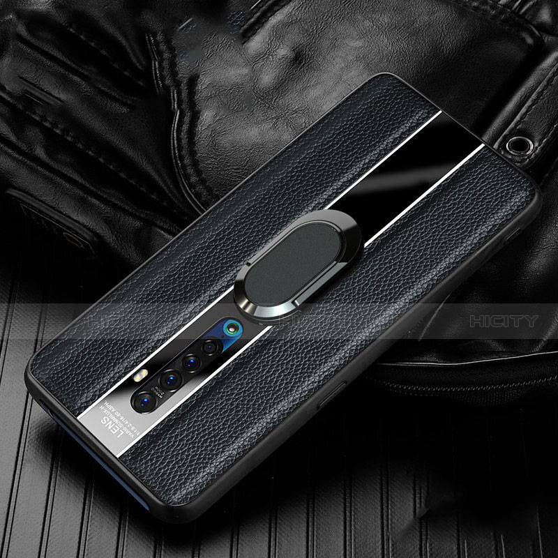 Custodia Silicone Morbida In Pelle Cover con Magnetico Anello Supporto S03 per Oppo Reno2 Nero