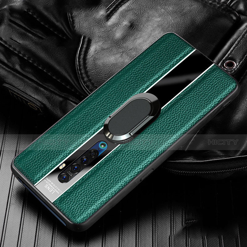 Custodia Silicone Morbida In Pelle Cover con Magnetico Anello Supporto S03 per Oppo Reno2 Verde