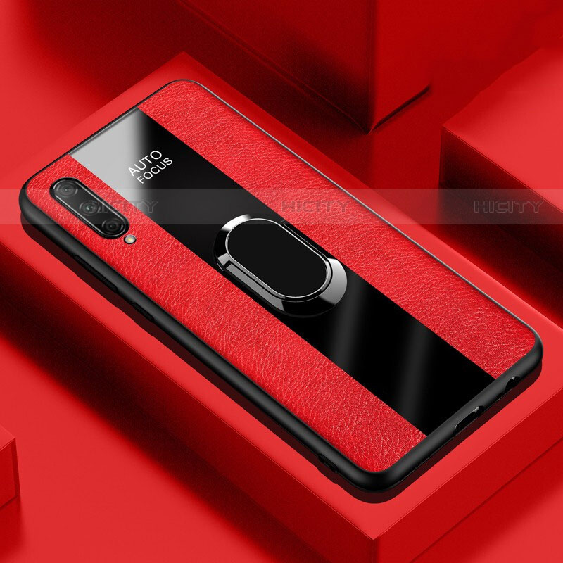 Custodia Silicone Morbida In Pelle Cover con Magnetico Anello Supporto S04 per Huawei P Smart Pro (2019) Rosso