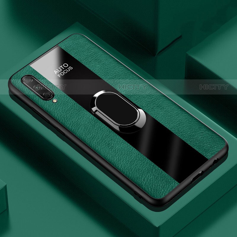 Custodia Silicone Morbida In Pelle Cover con Magnetico Anello Supporto S04 per Huawei P Smart Pro (2019) Verde