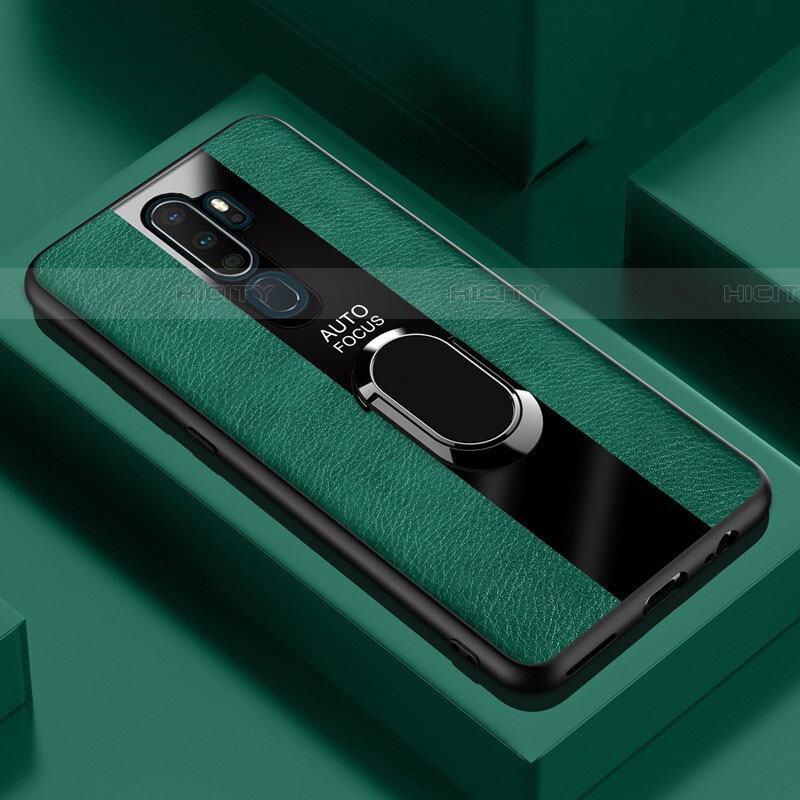 Custodia Silicone Morbida In Pelle Cover con Magnetico Anello Supporto S04 per Oppo A11 Verde