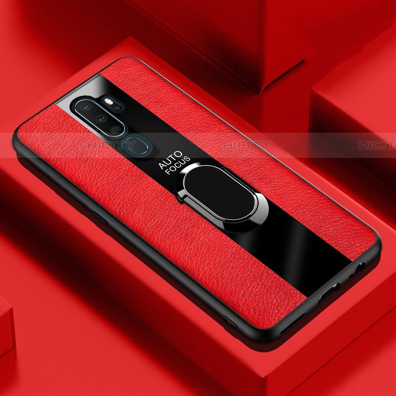 Custodia Silicone Morbida In Pelle Cover con Magnetico Anello Supporto S04 per Oppo A11X Rosso