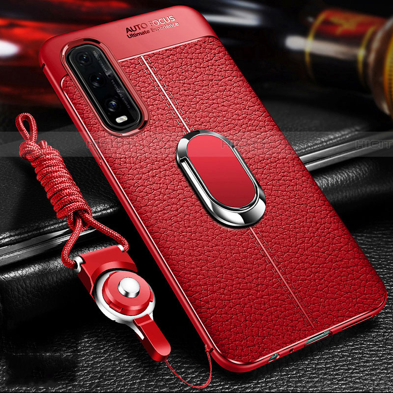 Custodia Silicone Morbida In Pelle Cover con Magnetico Anello Supporto S04 per Oppo Find X2 Rosso