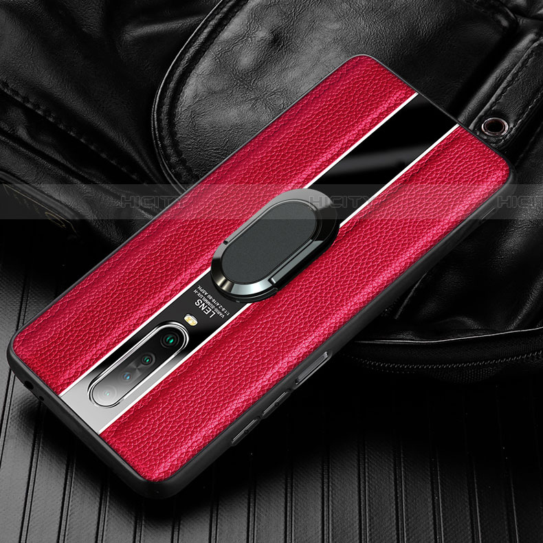 Custodia Silicone Morbida In Pelle Cover con Magnetico Anello Supporto S04 per Xiaomi Redmi K30 5G Rosso