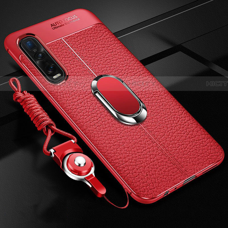 Custodia Silicone Morbida In Pelle Cover con Magnetico Anello Supporto S05 per Oppo Find X2 Pro Rosso