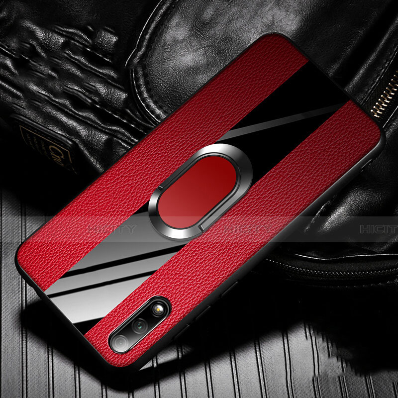 Custodia Silicone Morbida In Pelle Cover con Magnetico Anello Supporto S06 per Huawei Y9 Prime (2019) Rosso