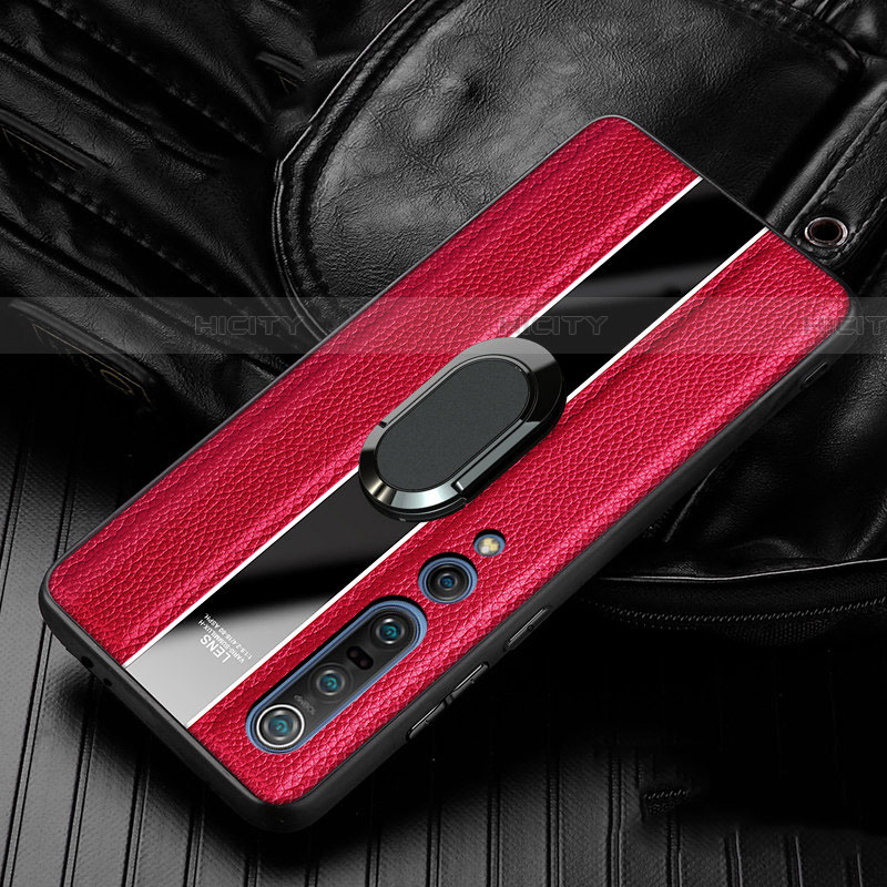 Custodia Silicone Morbida In Pelle Cover con Magnetico Anello Supporto S06 per Xiaomi Mi 10 Pro Rosso