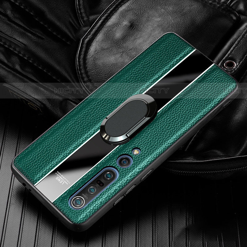 Custodia Silicone Morbida In Pelle Cover con Magnetico Anello Supporto S06 per Xiaomi Mi 10 Pro Verde