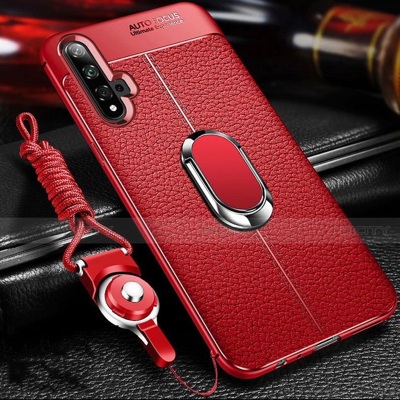 Custodia Silicone Morbida In Pelle Cover con Magnetico Anello Supporto T01 per Huawei Honor 20S Rosso