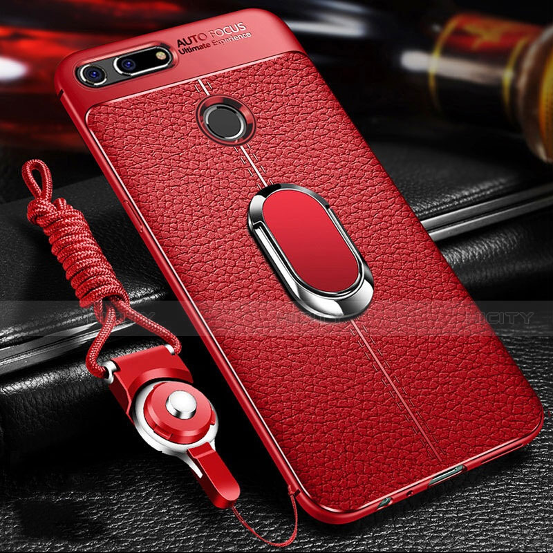 Custodia Silicone Morbida In Pelle Cover con Magnetico Anello Supporto T01 per Huawei Honor View 20 Rosso