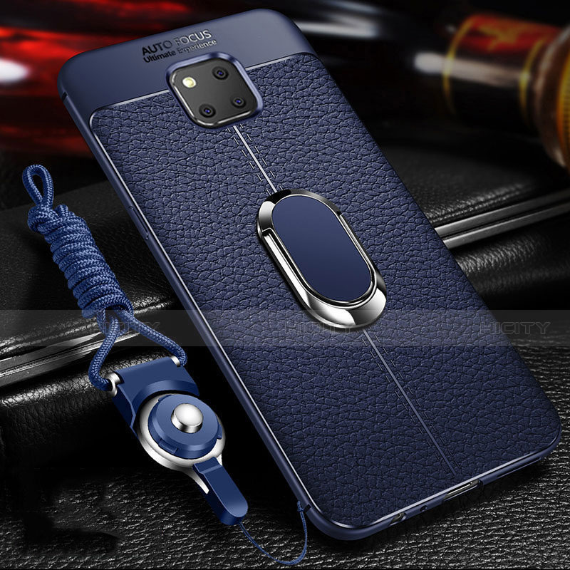 Custodia Silicone Morbida In Pelle Cover con Magnetico Anello Supporto T01 per Huawei Mate 20 Pro Blu