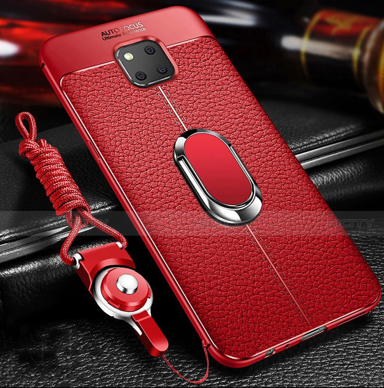 Custodia Silicone Morbida In Pelle Cover con Magnetico Anello Supporto T01 per Huawei Mate 20 Pro Rosso