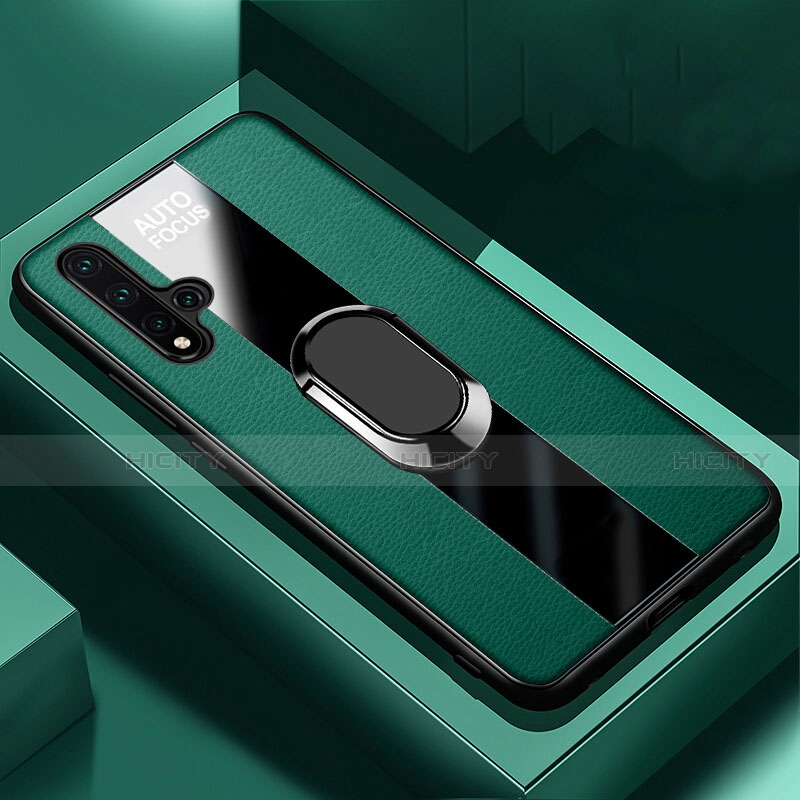 Custodia Silicone Morbida In Pelle Cover con Magnetico Anello Supporto T01 per Huawei Nova 5 Verde